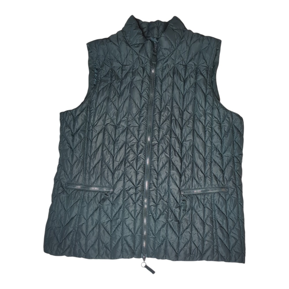 Coldwater Creek Quilted Vest Women XL(18) Green Chevron Zip Up Puffer
